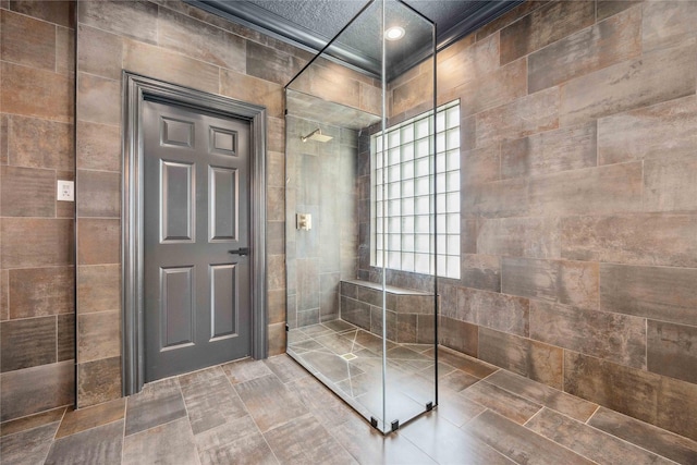 full bathroom with recessed lighting and a walk in shower