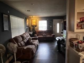 living area with dark wood finished floors