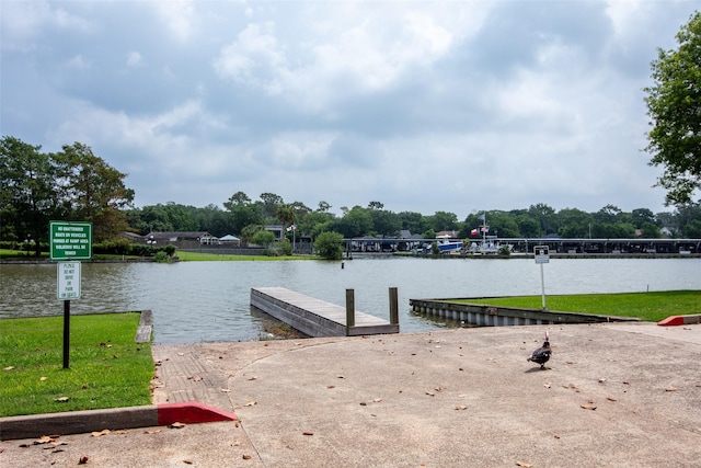 dock area with a water view