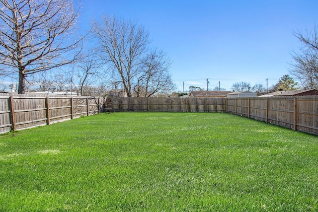 view of yard featuring a fenced backyard