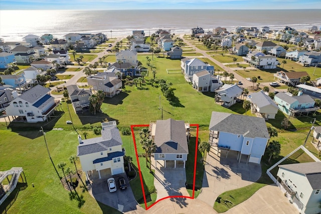 aerial view featuring a residential view and a water view