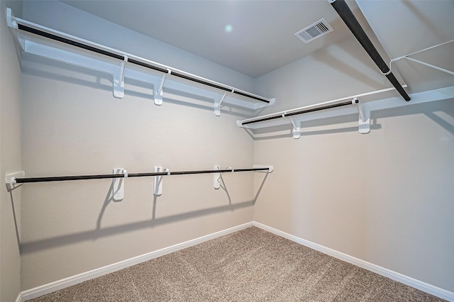 walk in closet featuring visible vents and carpet flooring