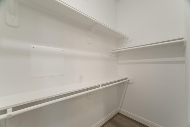 walk in closet featuring dark wood-style flooring