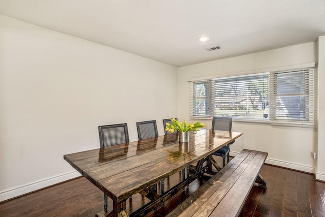 dining room with visible vents, baseboards, and wood-type flooring