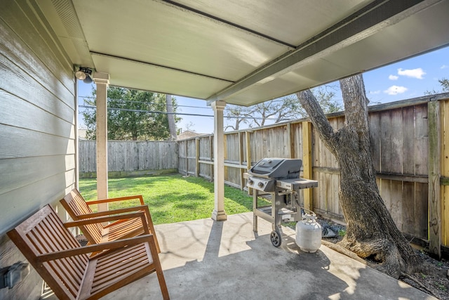 view of patio featuring grilling area and a fenced backyard