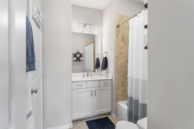 139 Ballantyne Dr, Montgomery, TX 77316 - bathroom with shower / tub combo with curtain, toilet, tile patterned floors, and vanity