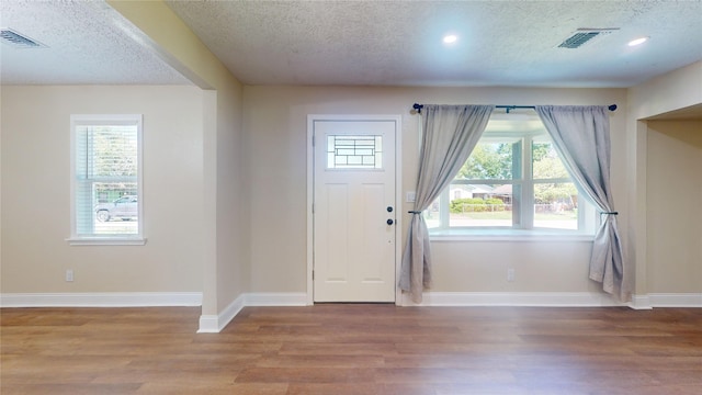 entryway featuring plenty of natural light, visible vents, and wood finished floors