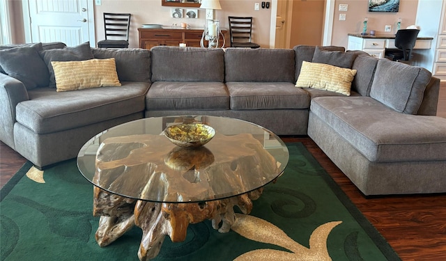 172 Ocean View Dr, Crystal Beach, TX 77650 - living room featuring dark wood finished floors and a desk