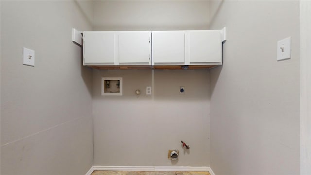 laundry area with cabinet space, electric dryer hookup, gas dryer hookup, and washer hookup