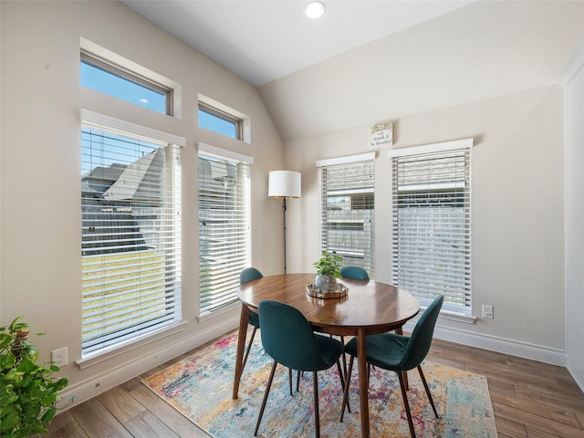 dining space featuring plenty of natural light, baseboards, and wood finished floors