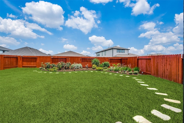 view of yard with a fenced backyard