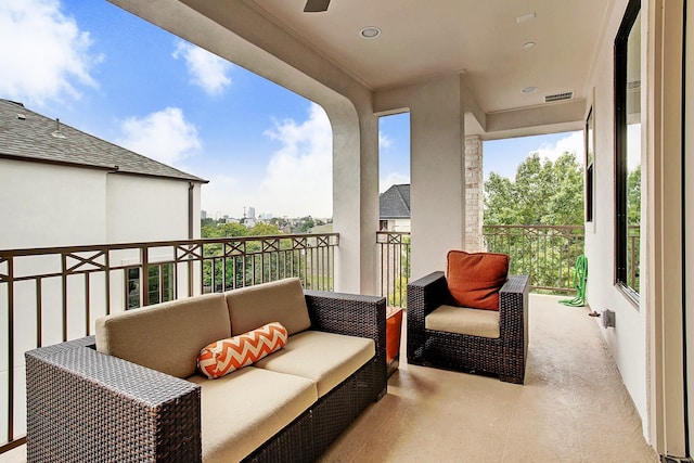 balcony featuring visible vents and outdoor lounge area