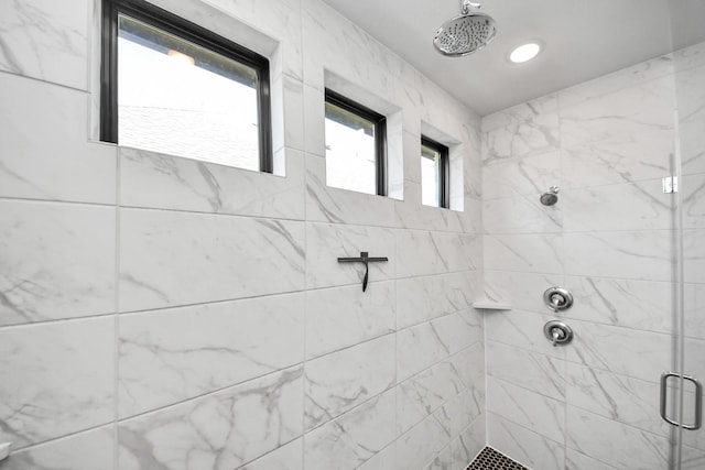 full bath featuring a shower stall and recessed lighting