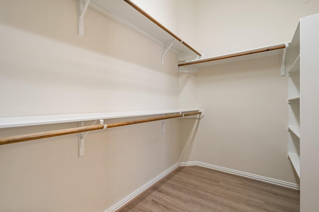 walk in closet with wood finished floors