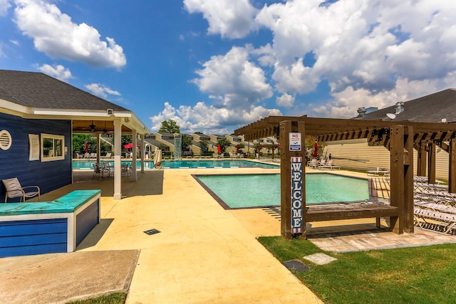 community pool with a patio