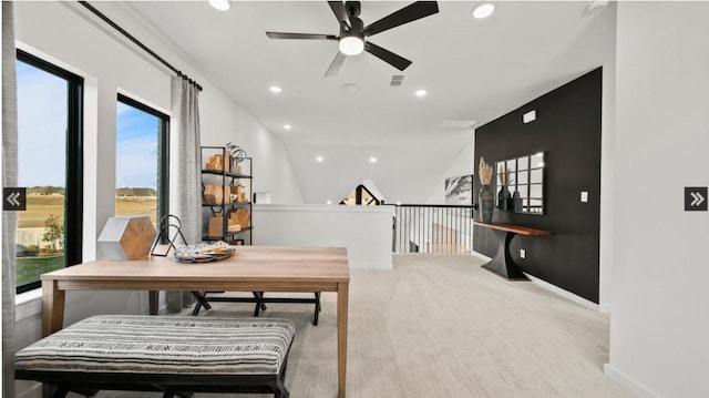 409 Silver Moon Way, Katy, TX 77493 - office with a ceiling fan, recessed lighting, carpet floors, and baseboards
