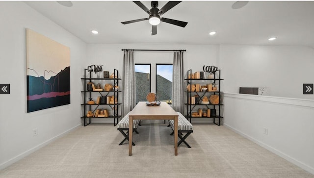 409 Silver Moon Way, Katy, TX 77493 - carpeted office featuring a ceiling fan, recessed lighting, and baseboards