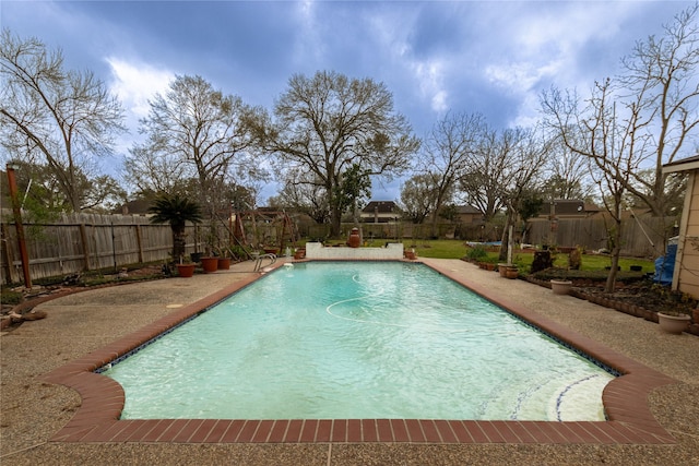 view of swimming pool featuring a fenced in pool and a fenced backyard