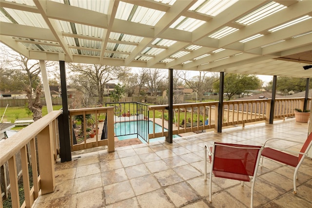 view of patio featuring a fenced in pool and fence