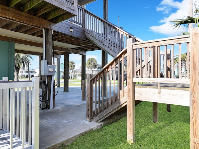 wooden deck with stairway