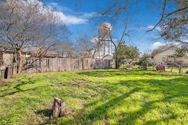 view of yard with a fenced backyard