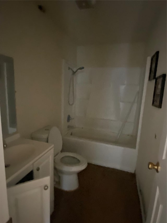 full bathroom with toilet, shower / washtub combination, and vanity