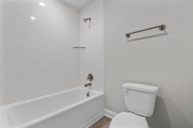 13324 Silver Egret Ln, Texas City, TX 77568 - bathroom featuring toilet, shower / tub combination, baseboards, and wood finished floors