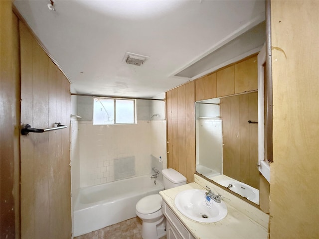 8611 Sunmoore Ct, Houston, TX 77088 - full bath with  shower combination, wood walls, vanity, and toilet