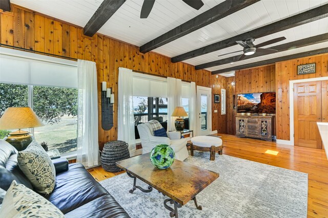 206 County Road 142, Burnet, TX 78611 - living area with plenty of natural light, wood finished floors, and wooden walls