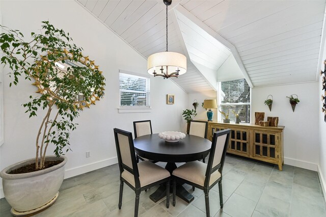 206 County Road 142, Burnet, TX 78611 - dining room featuring lofted ceiling, wood ceiling, and baseboards