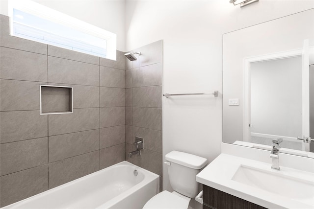 full bath featuring shower / tub combination, toilet, and vanity