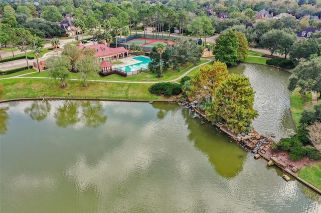 drone / aerial view featuring a water view