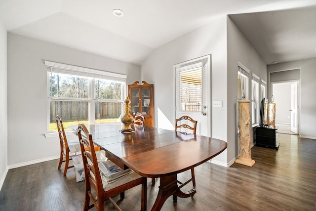 dining room with baseboards, dark wood finished floors, and a wealth of natural light