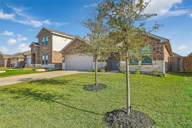 traditional home featuring a front lawn, brick siding, and driveway