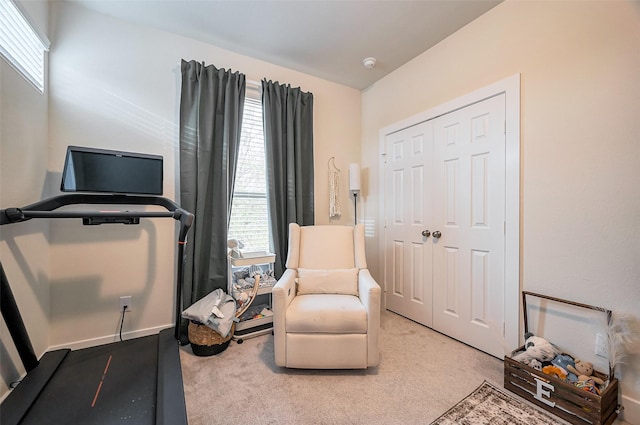 sitting room featuring carpet flooring and a healthy amount of sunlight