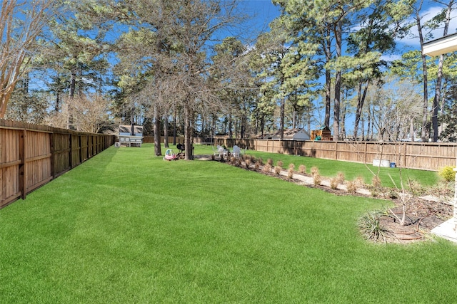 view of yard with a fenced backyard