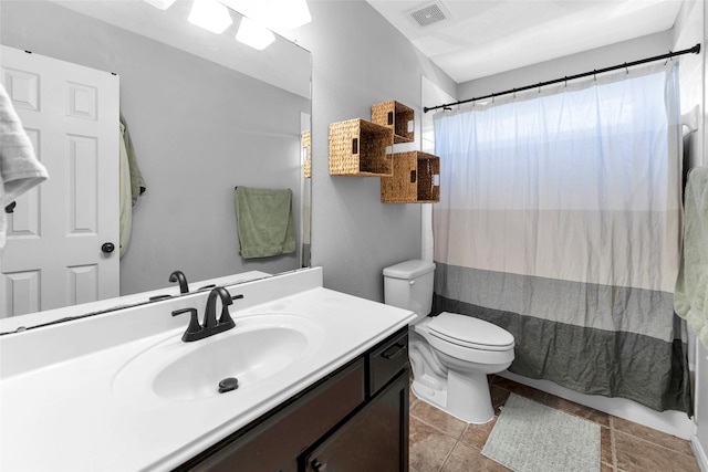 full bath with toilet, visible vents, and vanity