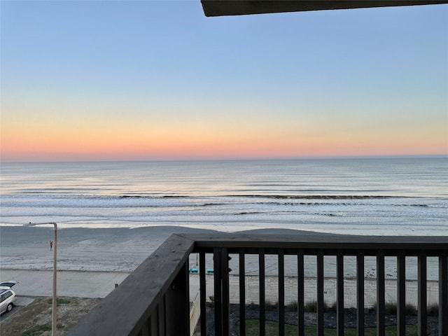 view of water feature with a beach view