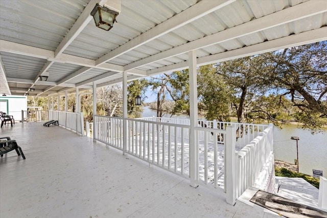 view of patio / terrace featuring a water view