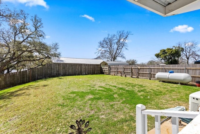 view of yard with a fenced backyard