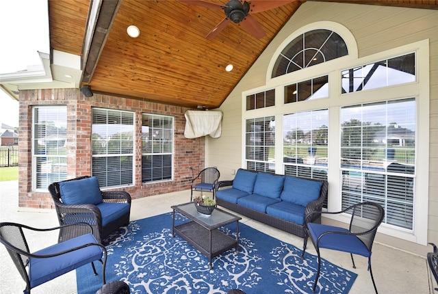 view of patio with ceiling fan and outdoor lounge area