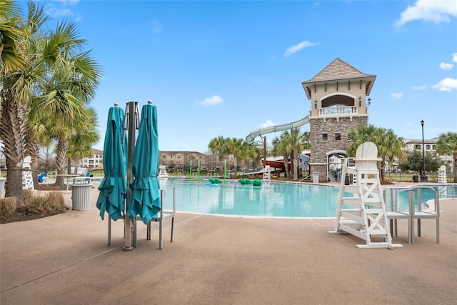 pool with a patio