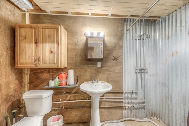 bathroom with a shower and toilet