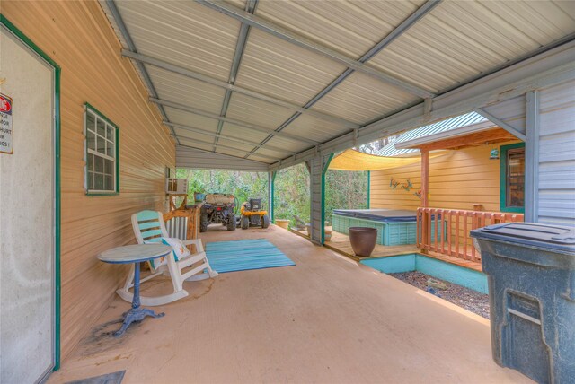 view of patio featuring a hot tub