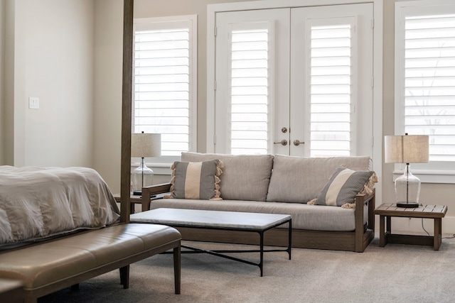 living area featuring a healthy amount of sunlight and carpet floors