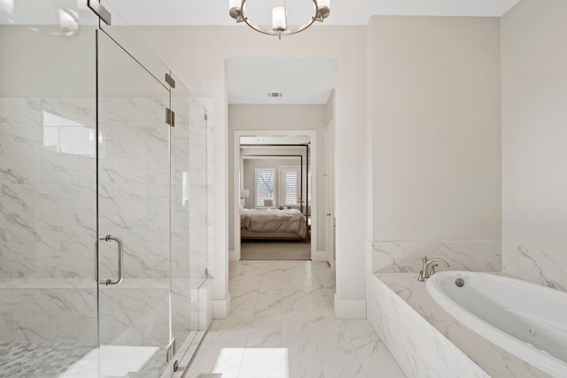 4103 Willowisp Ct, Fulshear, TX 77441 - full bath featuring a bath, marble finish flooring, a marble finish shower, and connected bathroom