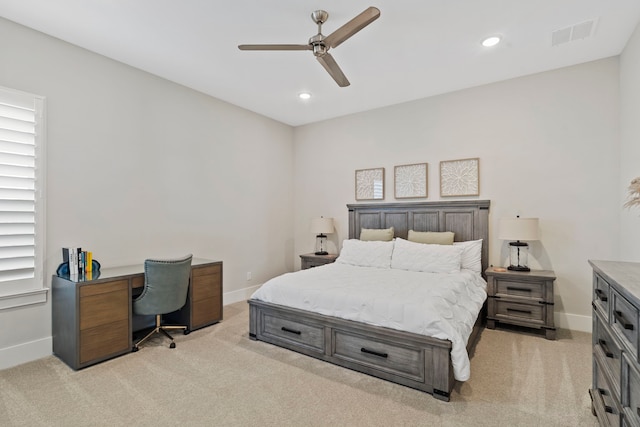 4103 Willowisp Ct, Fulshear, TX 77441 - bedroom featuring light carpet, a desk, a ceiling fan, and recessed lighting
