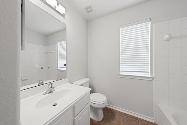 full bath featuring tile patterned flooring, visible vents, plenty of natural light, and toilet