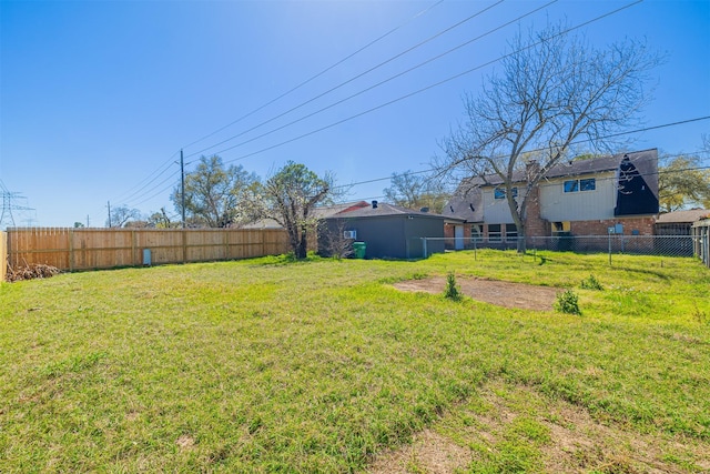 view of yard with a fenced backyard