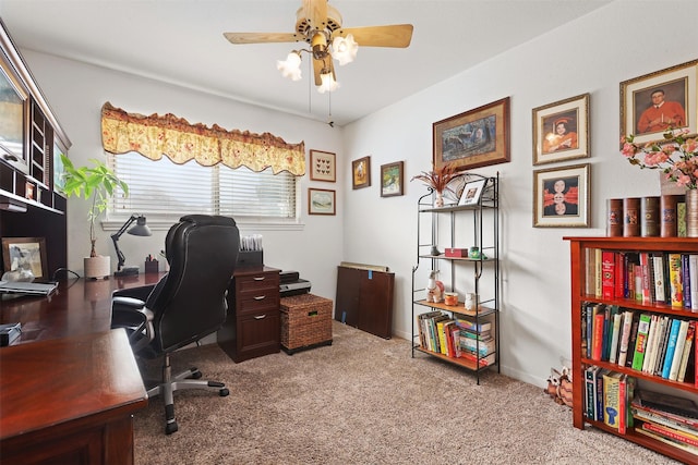 office space featuring carpet and a ceiling fan